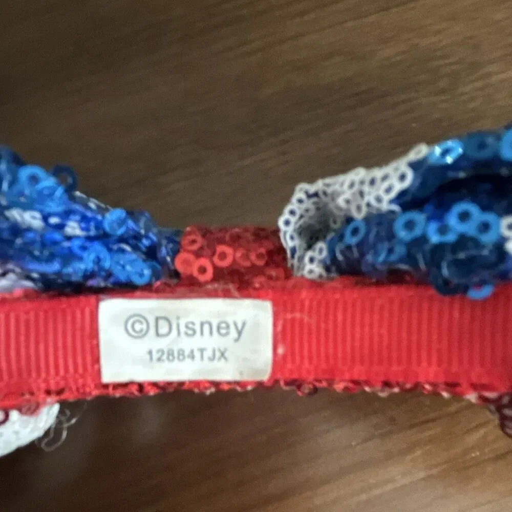 Disney Minnie Mouse USA Sequined Ears Bow Headband Striped Red/White/Blue